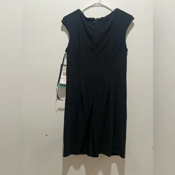 Nine & Co NWT Black Beaded Ruched Sheath Dress Size 12 Cap Sleeve - Picture 3 of 9